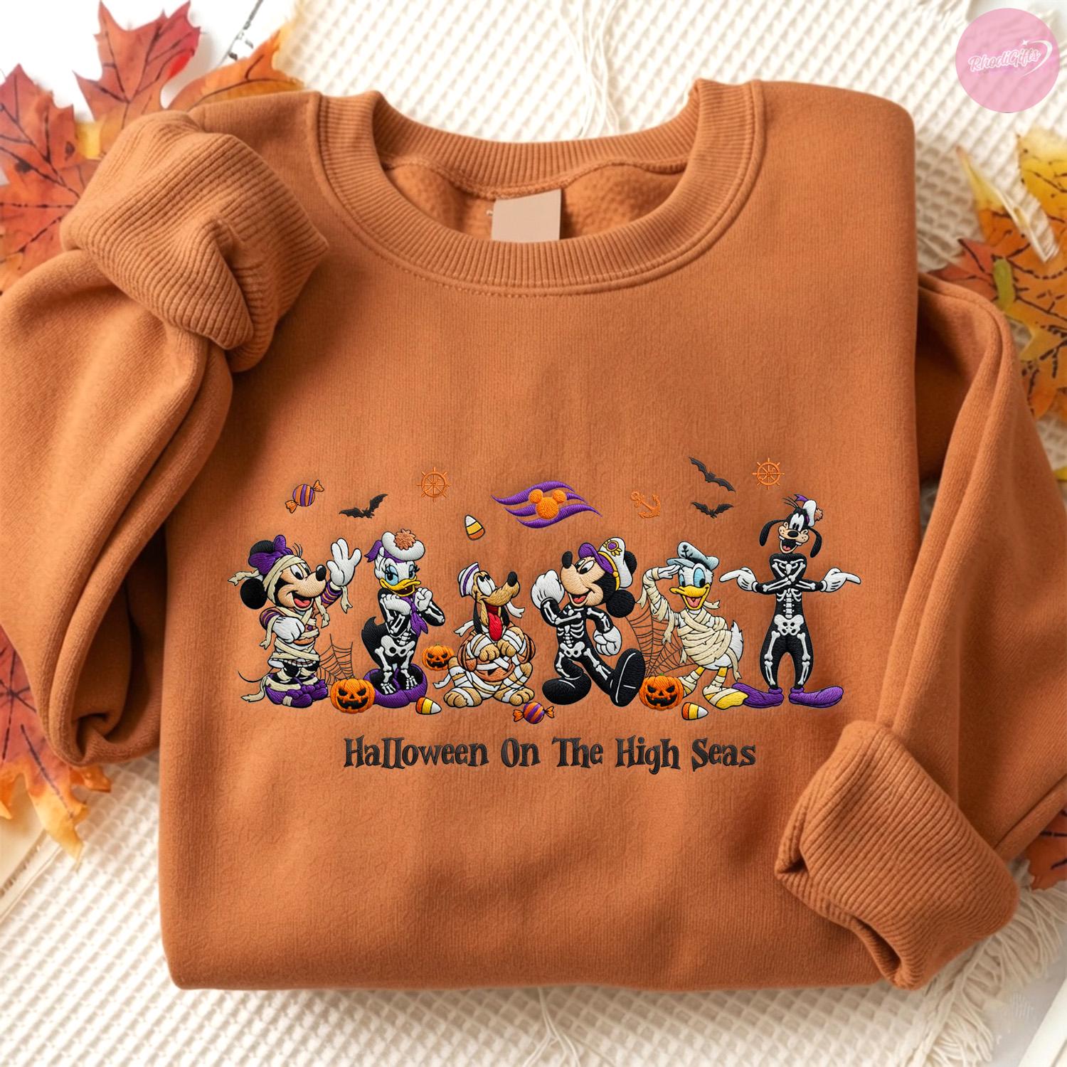 Embroidered Halloween on the High Seas T-Shirt Hoodie Sweatshirt With Mickey and Friends for Family Cruise Trip Tee - photo 2