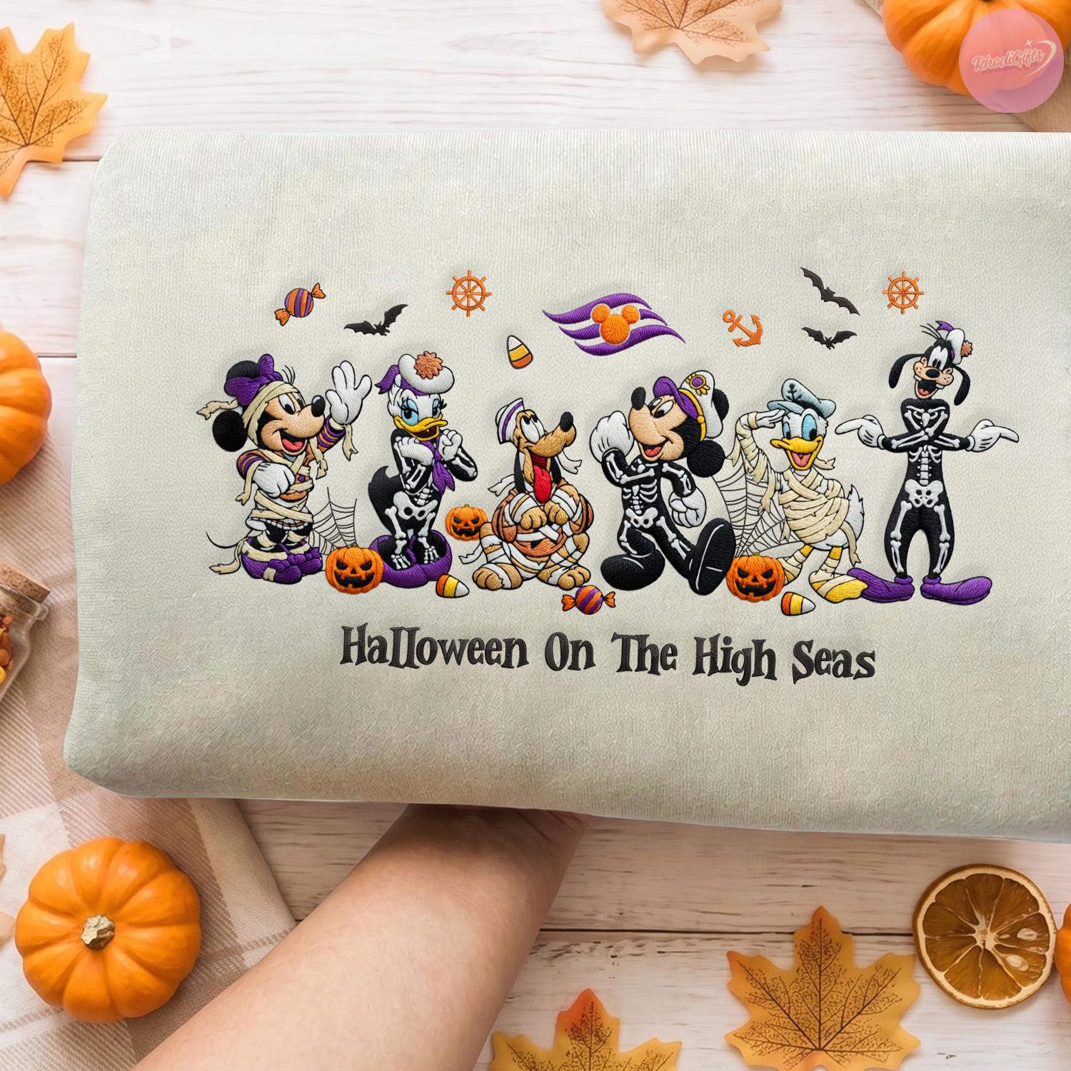 Embroidered Halloween on the High Seas T-Shirt Hoodie Sweatshirt With Mickey and Friends for Family Cruise Trip Tee - photo 5