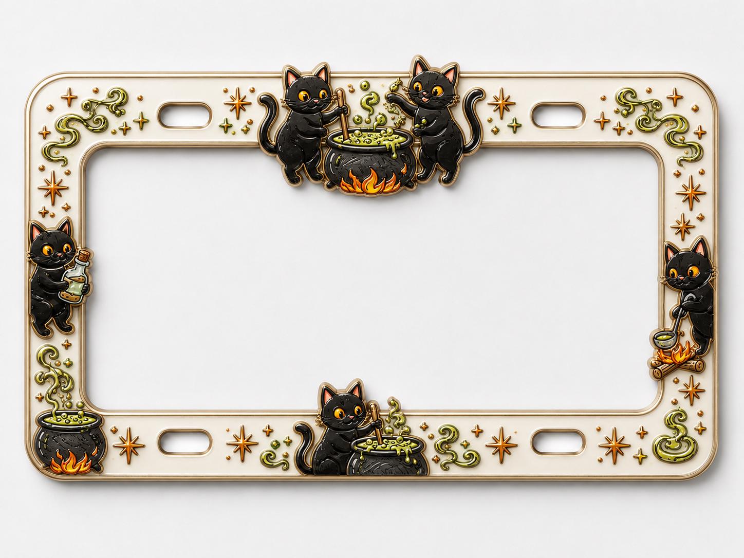 Spooky Halloween License Plate Frame for Auto – Witchy Potion, Black Cat and Pumpkin Car Tag Frame Decor Accessory Gift - photo 3