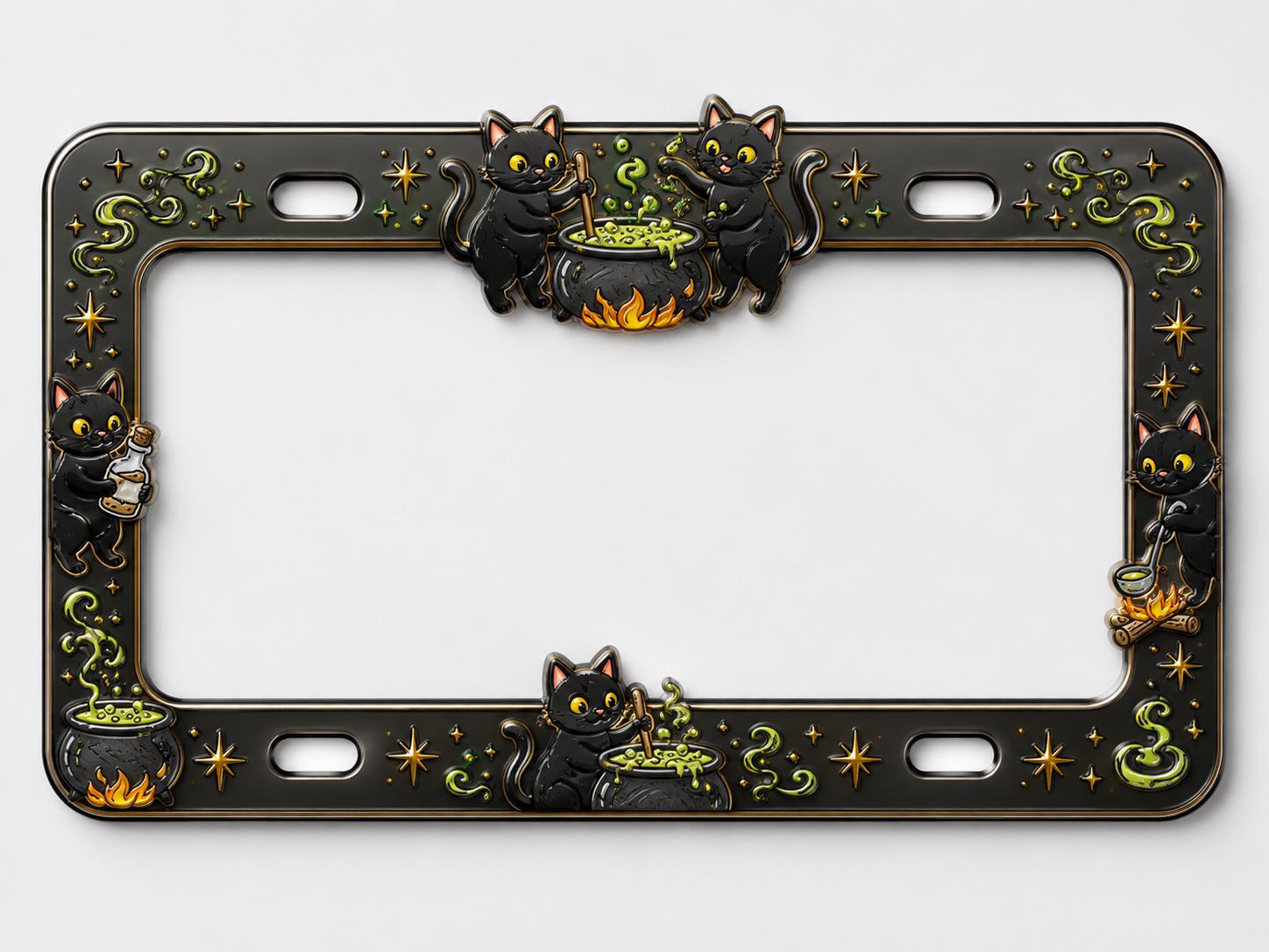 Spooky Halloween License Plate Frame for Auto – Witchy Potion, Black Cat and Pumpkin Car Tag Frame Decor Accessory Gift - photo 4