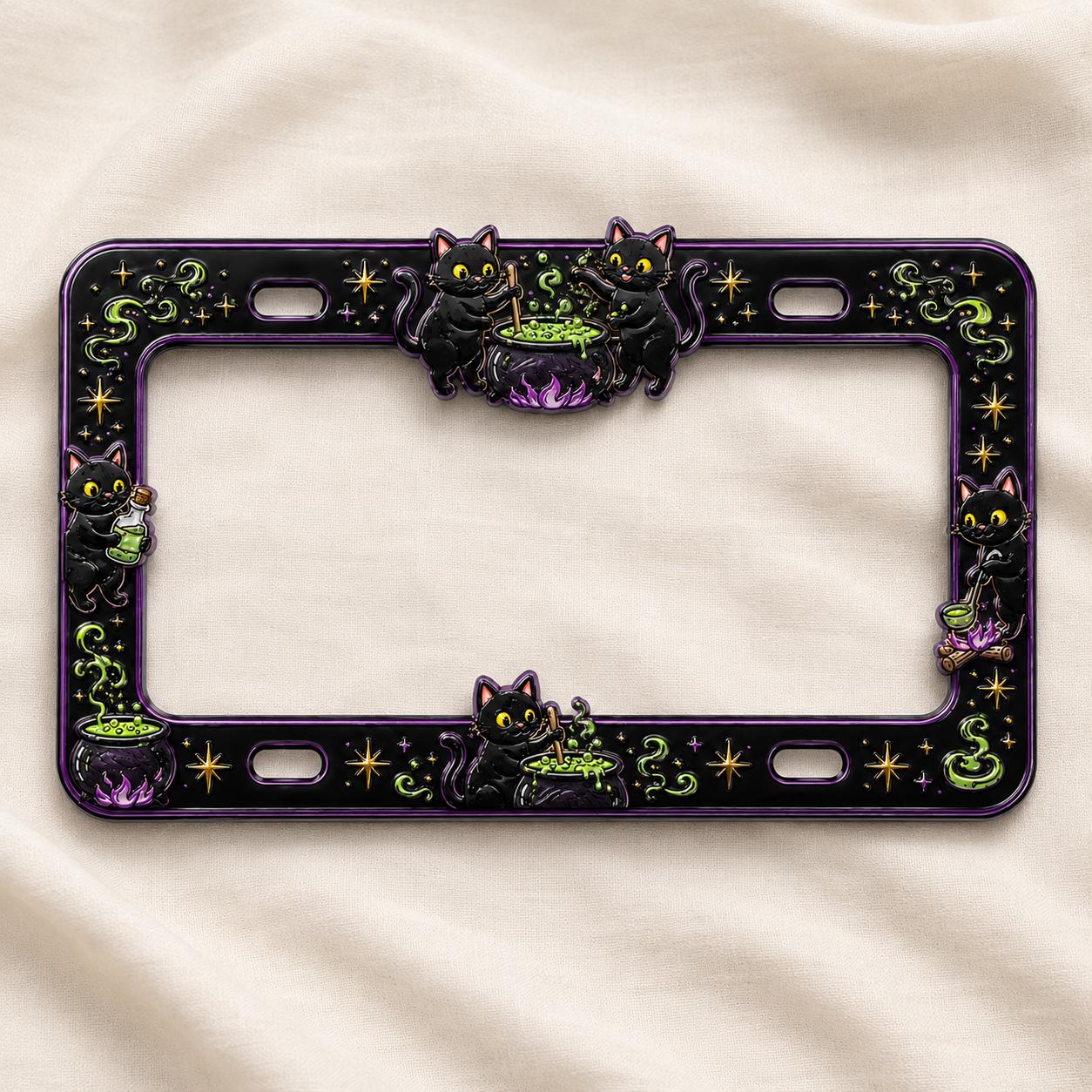 Spooky Halloween License Plate Frame for Auto – Witchy Potion, Black Cat and Pumpkin Car Tag Frame Decor Accessory Gift - photo 6