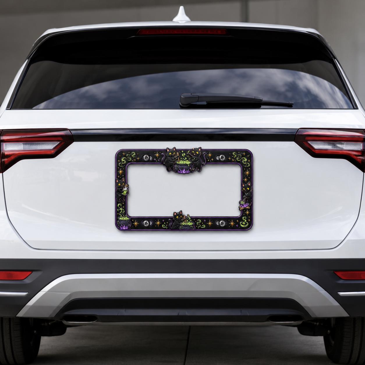 Spooky Halloween License Plate Frame for Auto – Witchy Potion, Black Cat and Pumpkin Car Tag Frame Decor Accessory Gift - photo 7