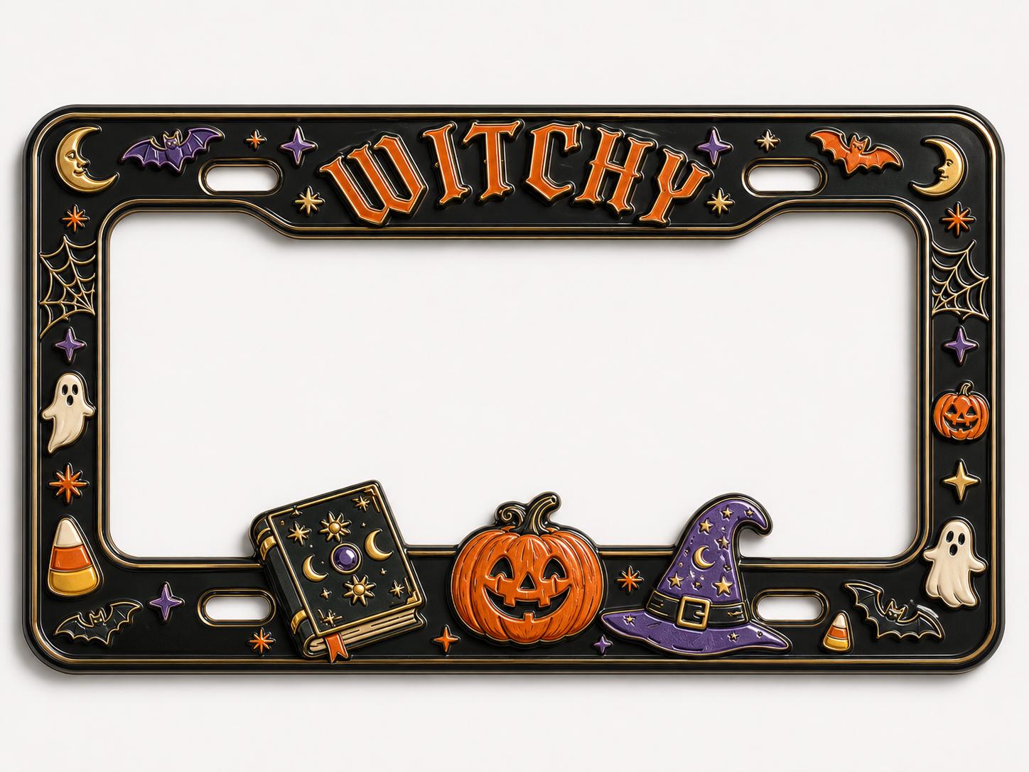 Cute Spooky Halloween License Plate Frame for Auto – Ghost and Pumpkin Fall Floral Car Tag Frame Decor Accessory Gift