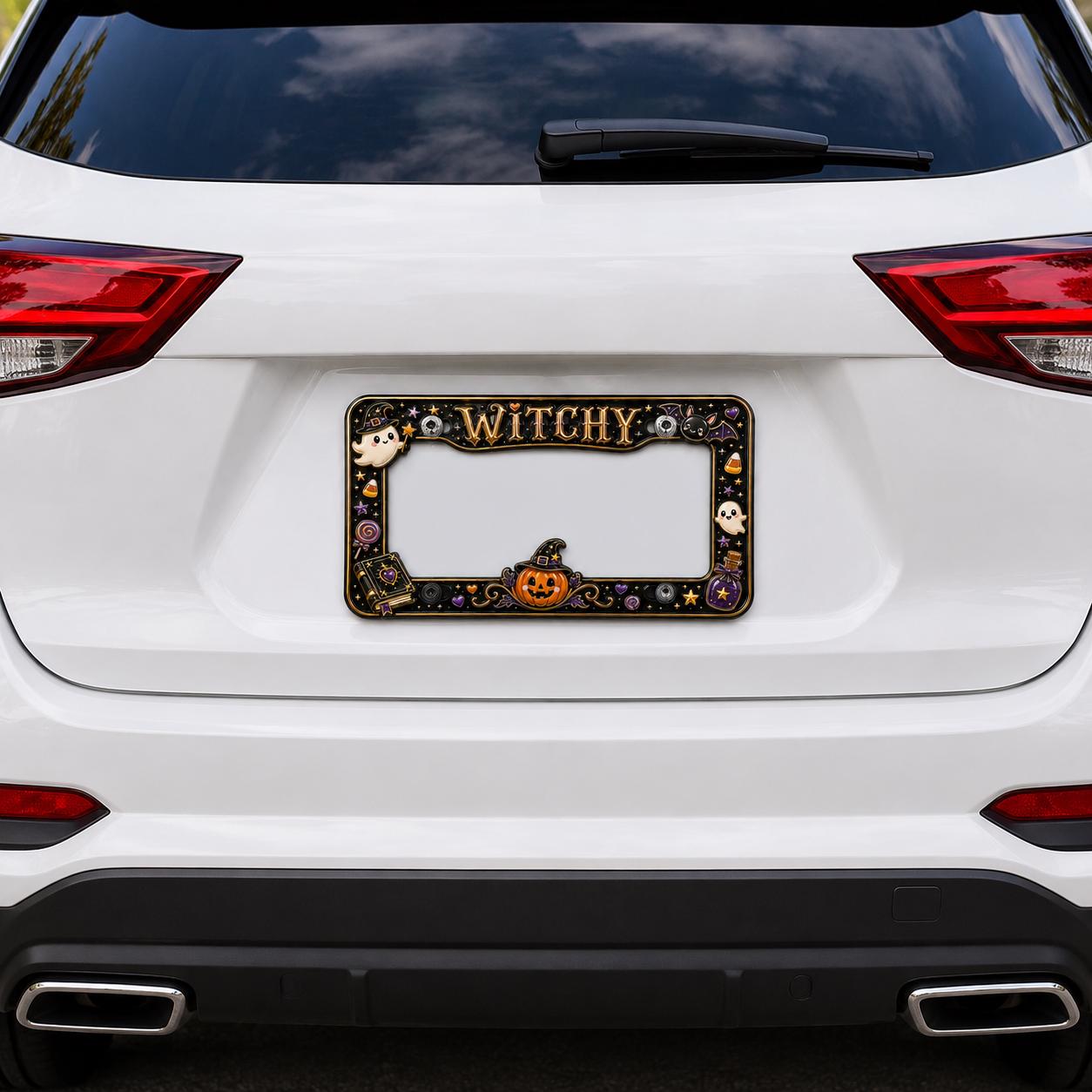 Cute Spooky Halloween License Plate Frame for Auto – Ghost and Pumpkin Fall Floral Car Tag Frame Decor Accessory Gift - photo 2