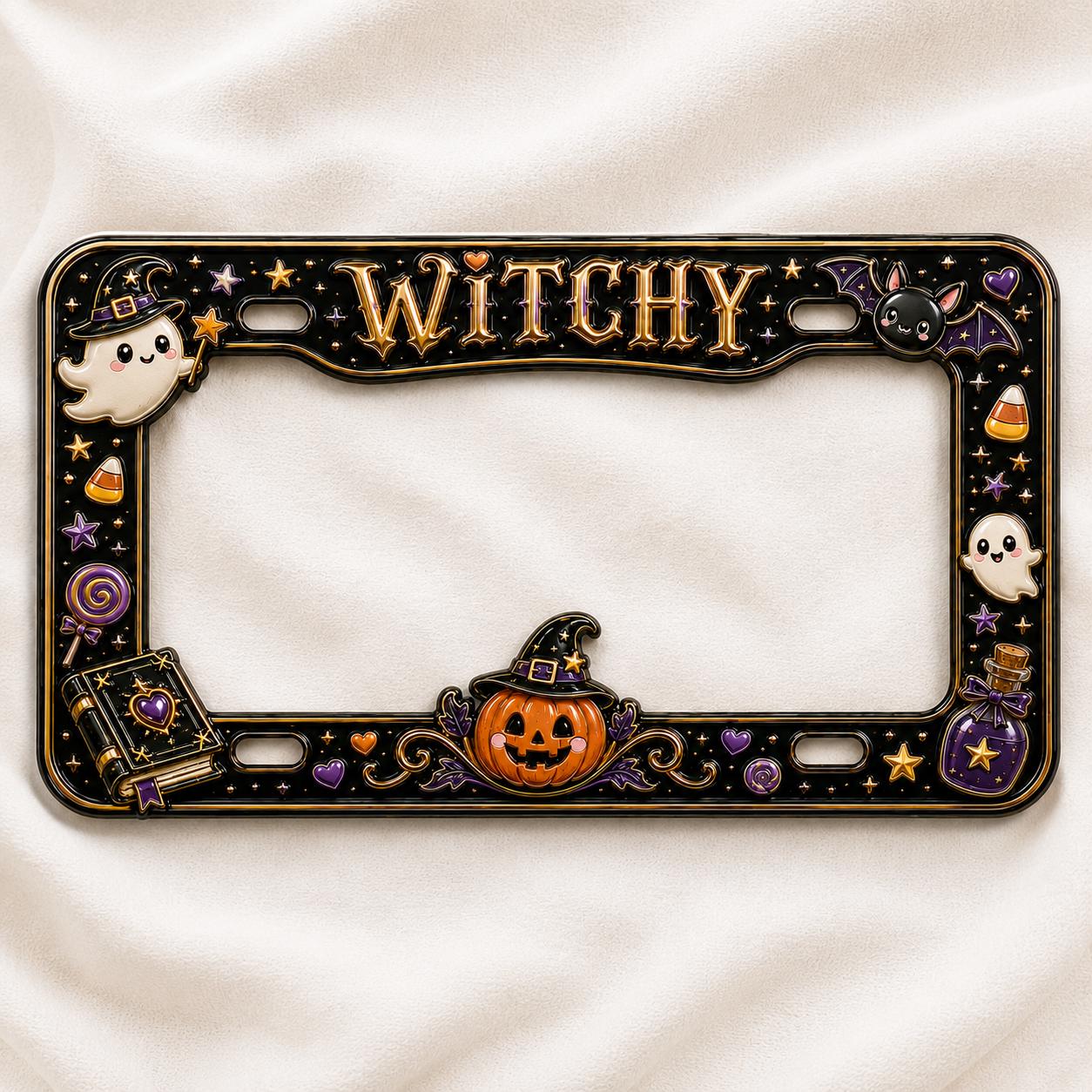 Cute Spooky Halloween License Plate Frame for Auto – Ghost and Pumpkin Fall Floral Car Tag Frame Decor Accessory Gift - photo 3