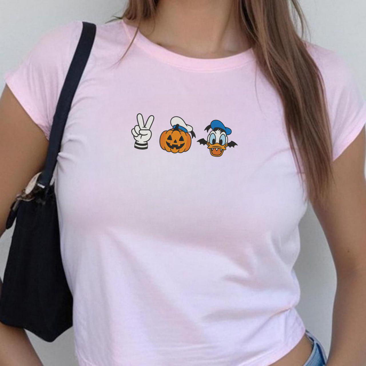 Embroidered Vintage Disney Donald Duck Halloween Baby Tee Tank Top – Pumpkin Peace Sign Spooky Cute Crop Tank For Disneyland Trip 2026 - photo 7