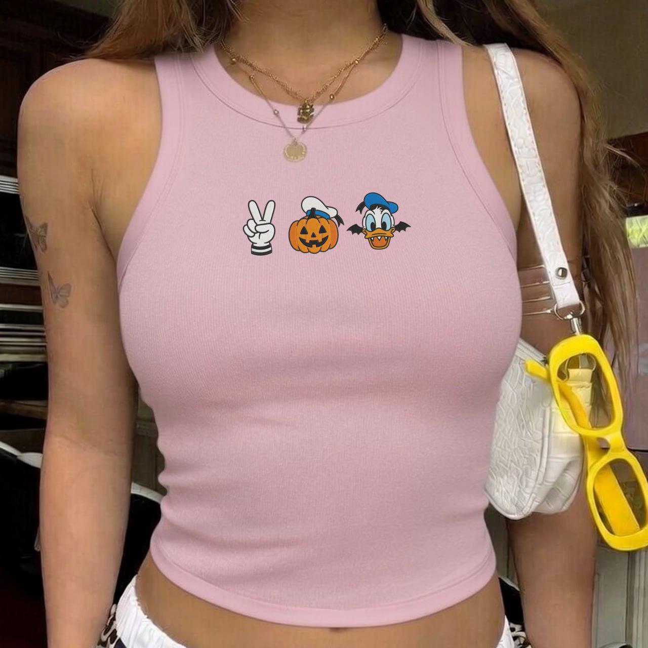 Embroidered Vintage Disney Donald Duck Halloween Baby Tee Tank Top – Pumpkin Peace Sign Spooky Cute Crop Tank For Disneyland Trip 2026 - photo 8