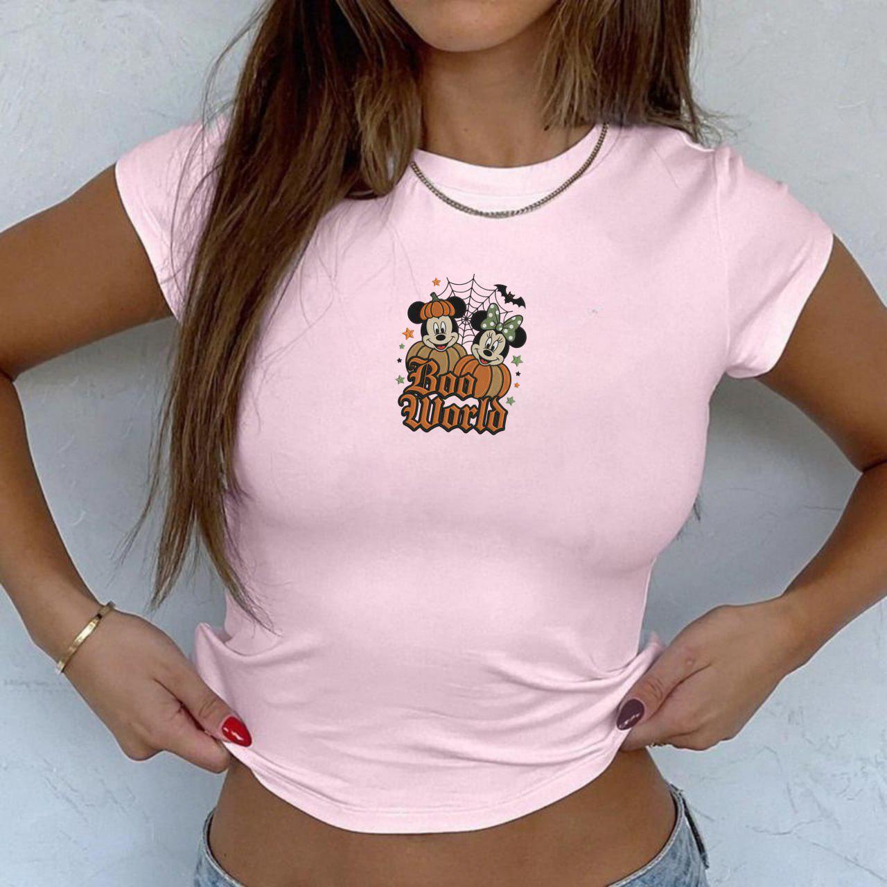 Embroidered Vintage Disney Mickey Minnie Halloween Baby Tee Tank Top – Boo World Spooky Cute Crop Tank For Disneyland Trip 2026 Shirt - photo 2