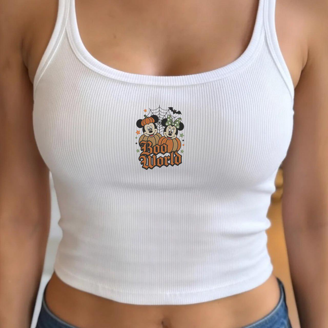 Embroidered Vintage Disney Mickey Minnie Halloween Baby Tee Tank Top – Boo World Spooky Cute Crop Tank For Disneyland Trip 2026 Shirt - photo 3