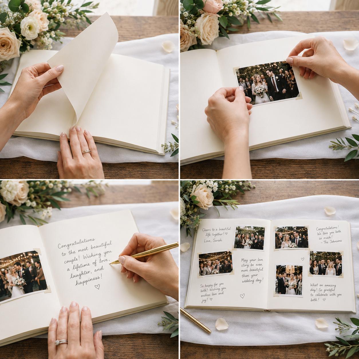 Personalized Embroidered Linen Wedding Guest Book – Custom Blue Wildflower Monogram Photo Album Guestbook - photo 7