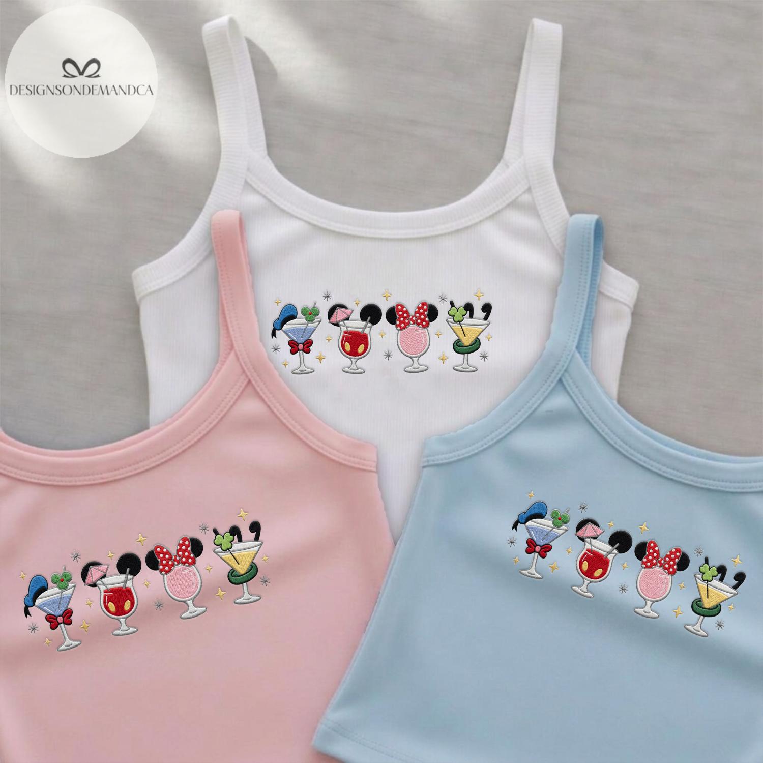 Embroidered Mickey and Friends Drinking Shirt With Epcot Drinking Team Lace Trim Tank Top Baby Tee for WDW Disneyland Trip