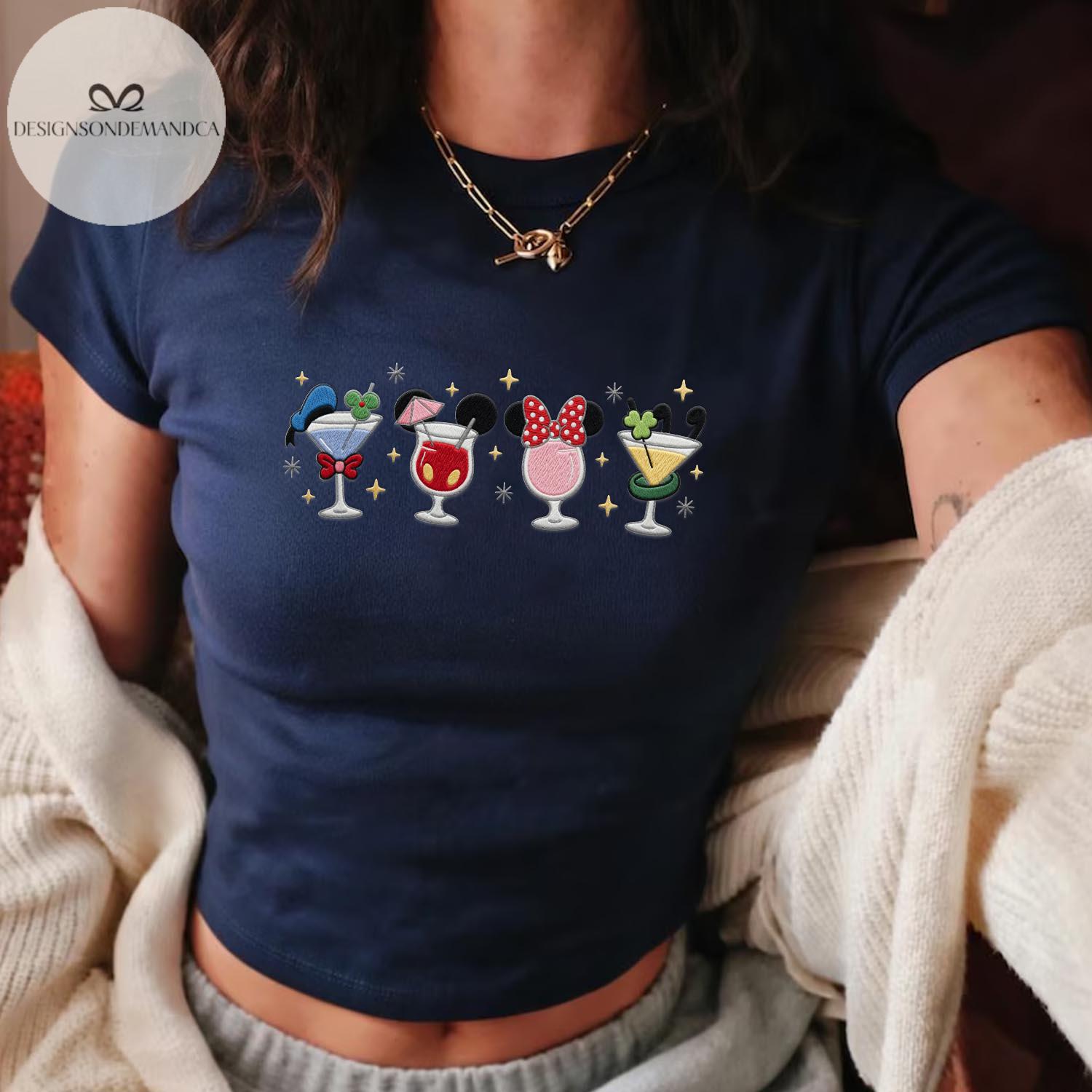 Embroidered Mickey and Friends Drinking Shirt With Epcot Drinking Team Lace Trim Tank Top Baby Tee for WDW Disneyland Trip - photo 4