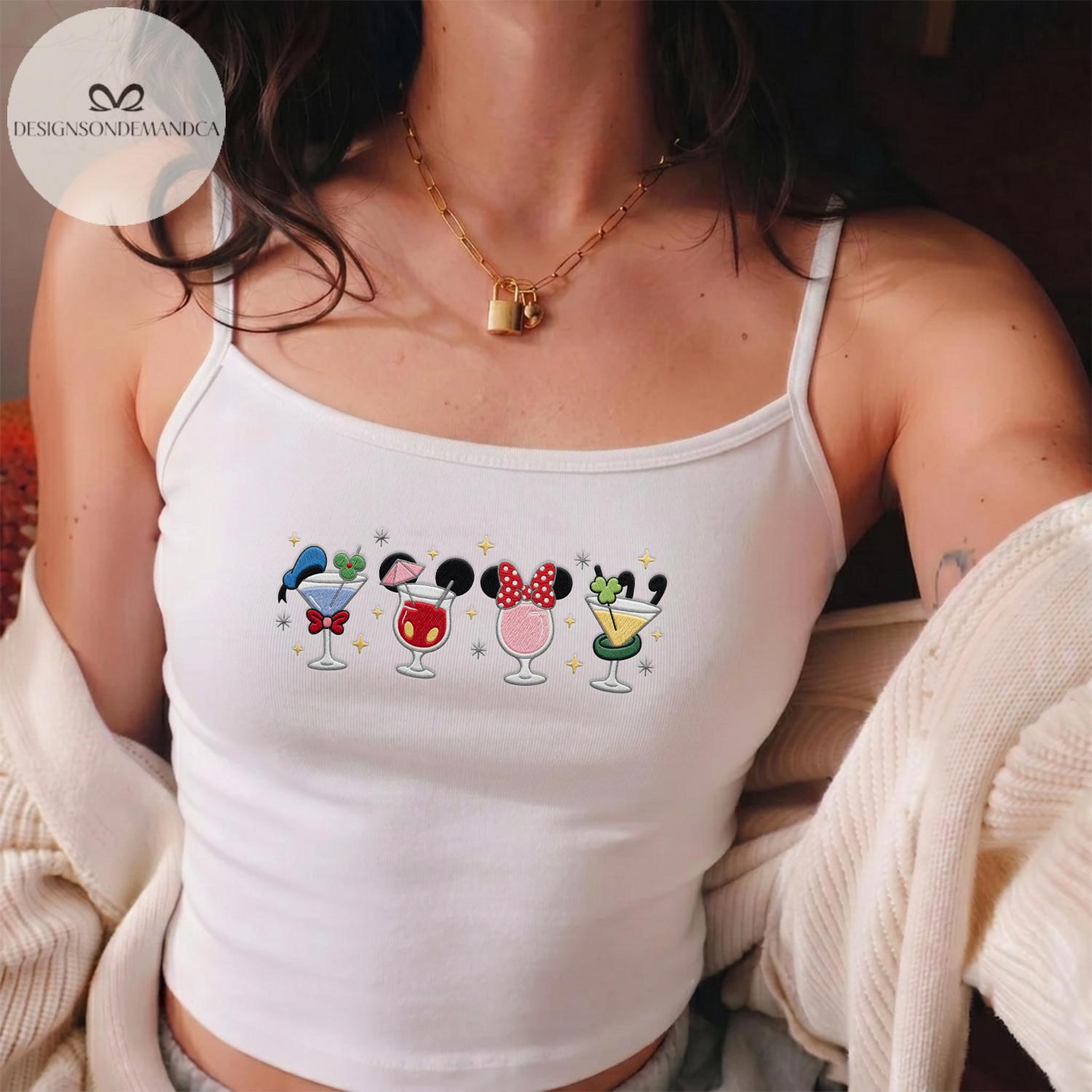 Embroidered Mickey and Friends Drinking Shirt With Epcot Drinking Team Lace Trim Tank Top Baby Tee for WDW Disneyland Trip - photo 5