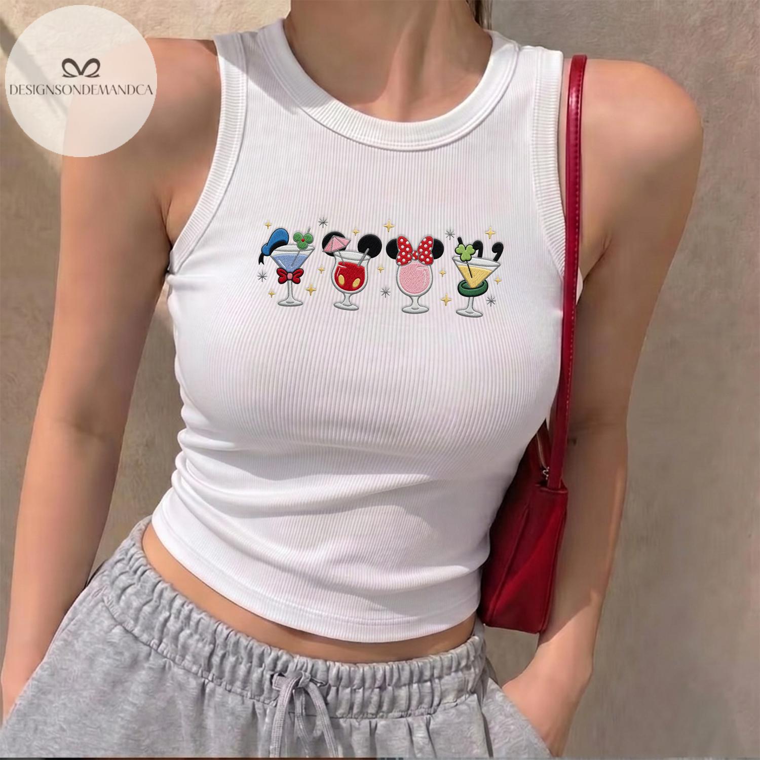 Embroidered Mickey and Friends Drinking Shirt With Epcot Drinking Team Lace Trim Tank Top Baby Tee for WDW Disneyland Trip - photo 8