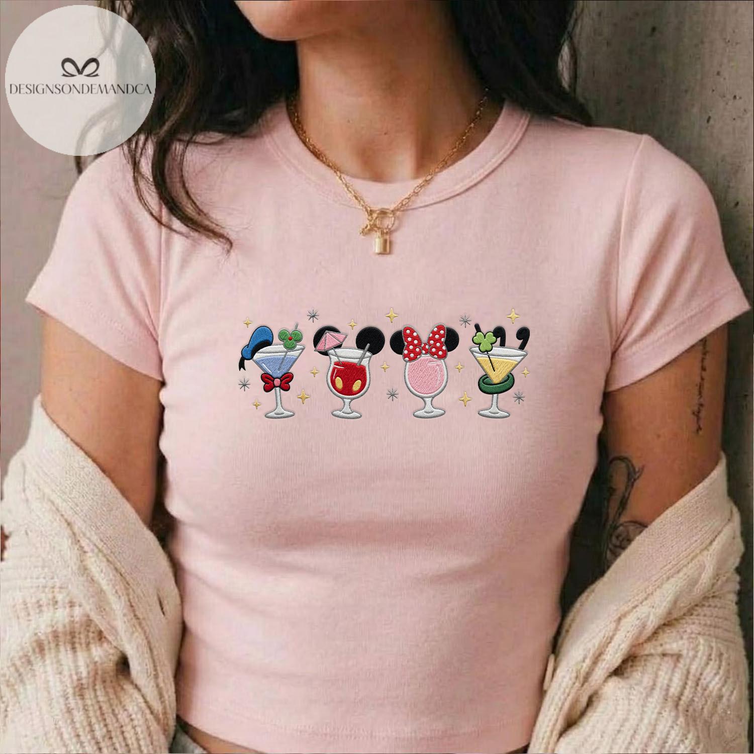 Embroidered Mickey and Friends Drinking Shirt With Epcot Drinking Team Lace Trim Tank Top Baby Tee for WDW Disneyland Trip - photo 9