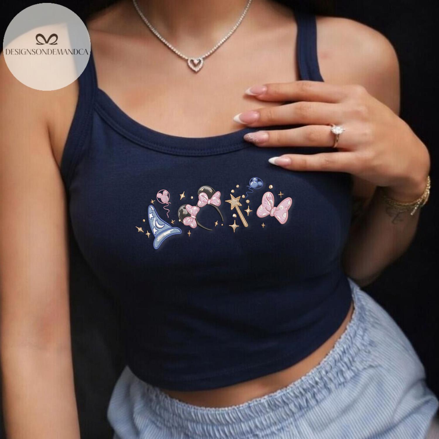 Embroidered Mickey Ear Fantasia Magical Shirt With Coquette Lace Trim Tank Top Baby Tee for WDW Disneyland Trip - photo 3