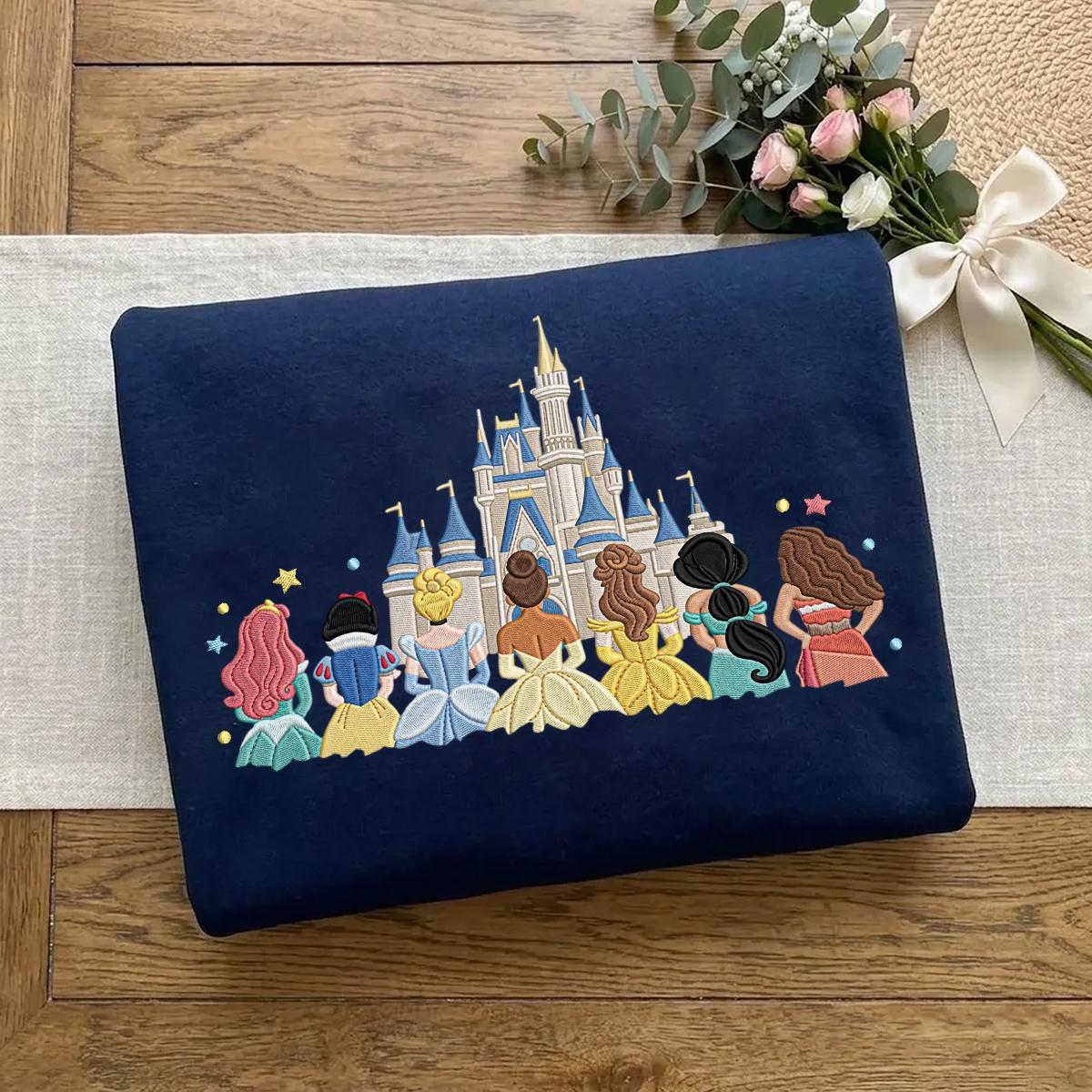 Embroidered Disney Princess Magical Castle Shirt, Sweatshirt or Quarterzip Hoodie in Minimalist Y2K Clothing Style