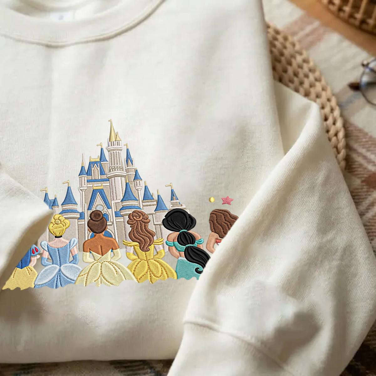 Embroidered Disney Princess Magical Castle Shirt, Sweatshirt or Quarterzip Hoodie in Minimalist Y2K Clothing Style - photo 2