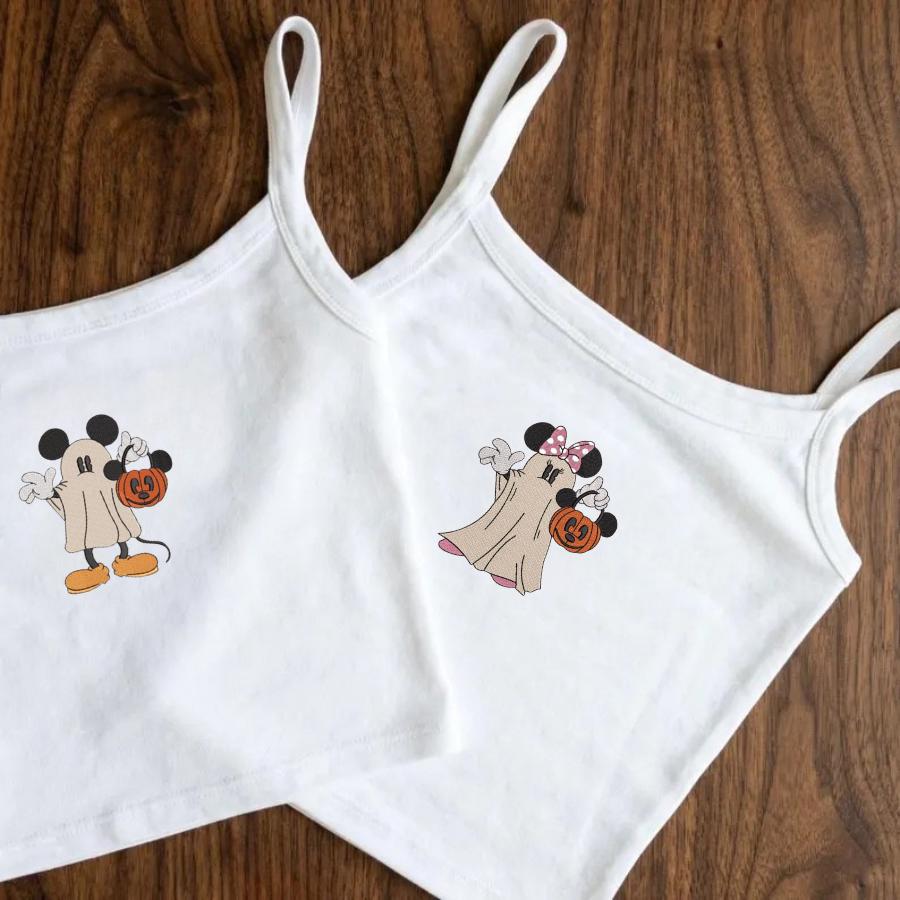 Embroidered Disney Mickey and Minnie Ghost Halloween Tank Top Baby Tee for Spooky Season WDW Disney Halloween Outfit - photo 3