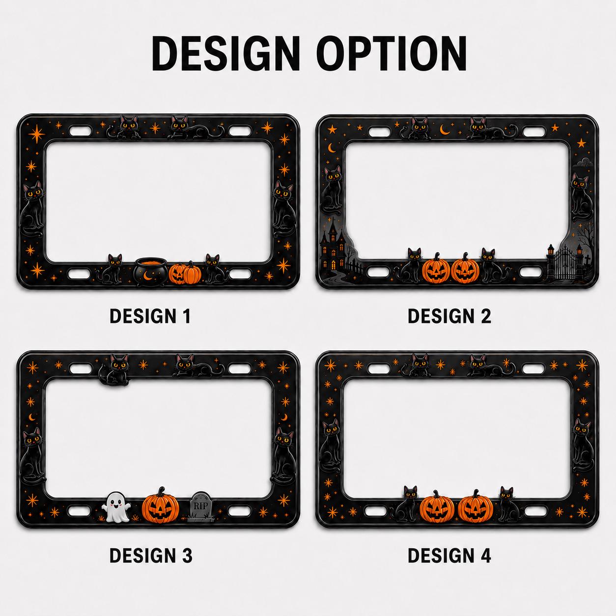 Car Tag Frame For Cute Halloween Car Accessory Gift With Spooky Witchy Auto Decor And Minimal Black Cat Pumpkin License Plate Frame - photo 4