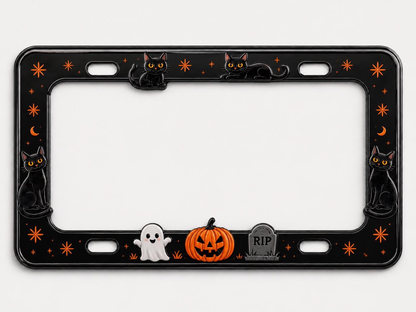 Car Tag Frame For Cute Halloween Car Accessory Gift With Spooky Witchy Auto Decor And Minimal Black Cat Pumpkin License Plate Frame - photo 6