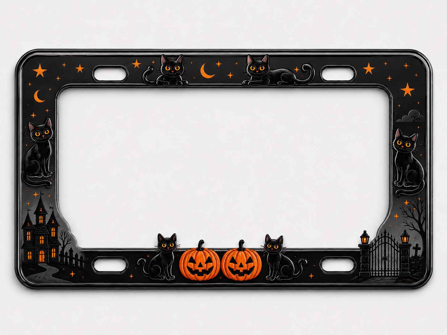 Car Tag Frame For Cute Halloween Car Accessory Gift With Spooky Witchy Auto Decor And Minimal Black Cat Pumpkin License Plate Frame - photo 7