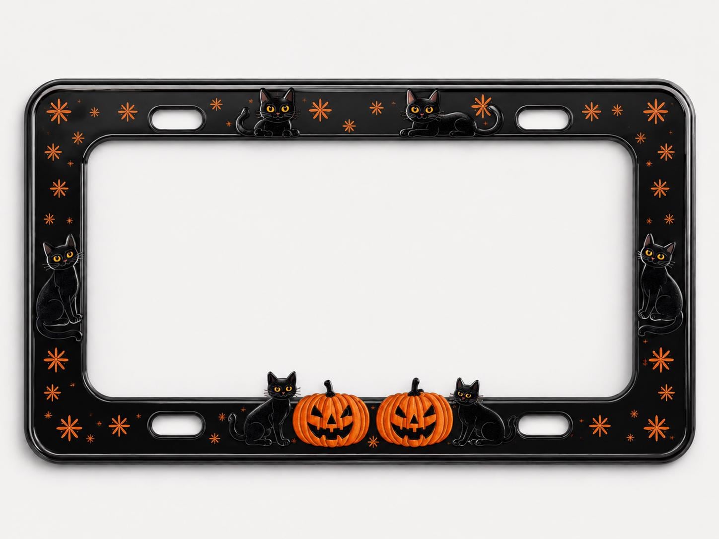 Car Tag Frame For Cute Halloween Car Accessory Gift With Spooky Witchy Auto Decor And Minimal Black Cat Pumpkin License Plate Frame - photo 8