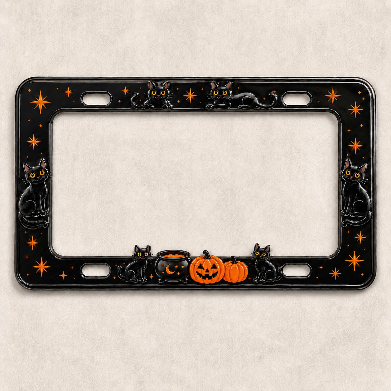 Car Tag Frame For Cute Halloween Car Accessory Gift With Spooky Witchy Auto Decor And Minimal Black Cat Pumpkin License Plate Frame - photo 9