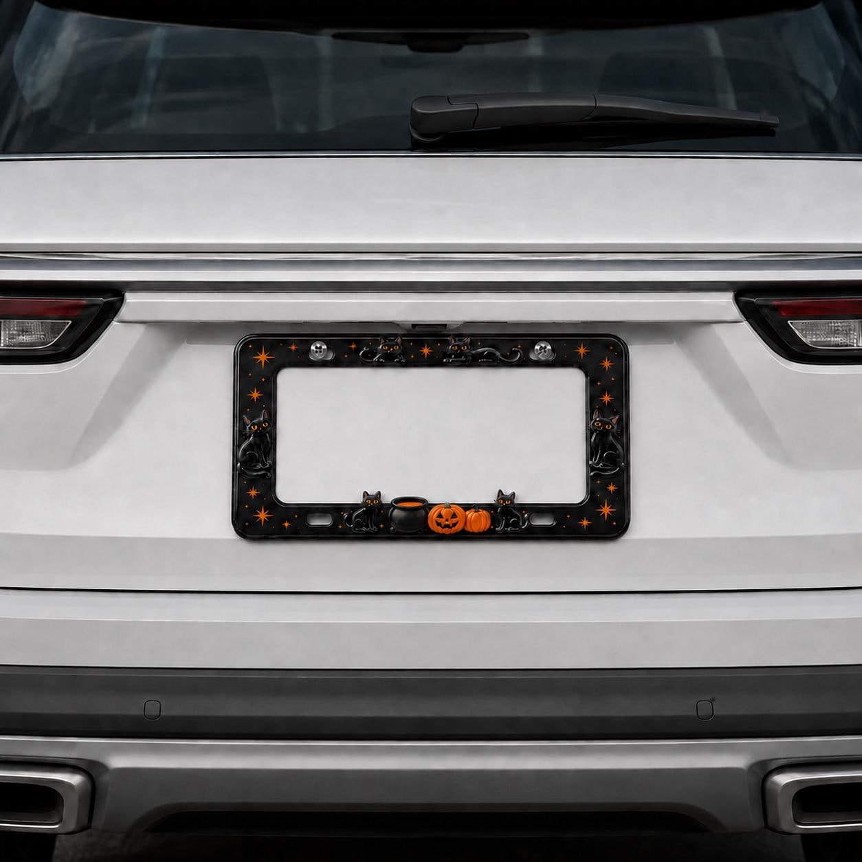 Car Tag Frame For Cute Halloween Car Accessory Gift With Spooky Witchy Auto Decor And Minimal Black Cat Pumpkin License Plate Frame - photo 11