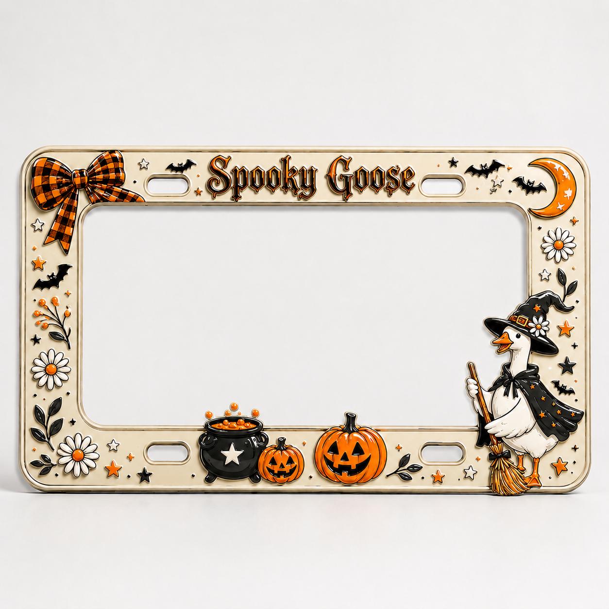 Car Tag Frame For Cute Halloween Car Accessory Gift With Pumpkin Cauldron Auto Decor And Spooky Goose Witch License Plate Frame - photo 2