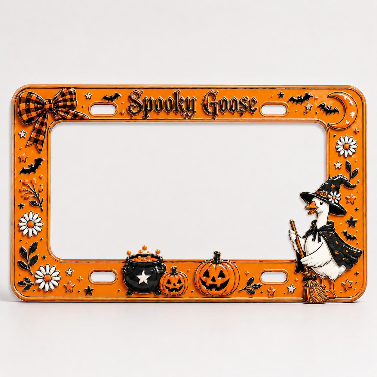 Car Tag Frame For Cute Halloween Car Accessory Gift With Pumpkin Cauldron Auto Decor And Spooky Goose Witch License Plate Frame - photo 3