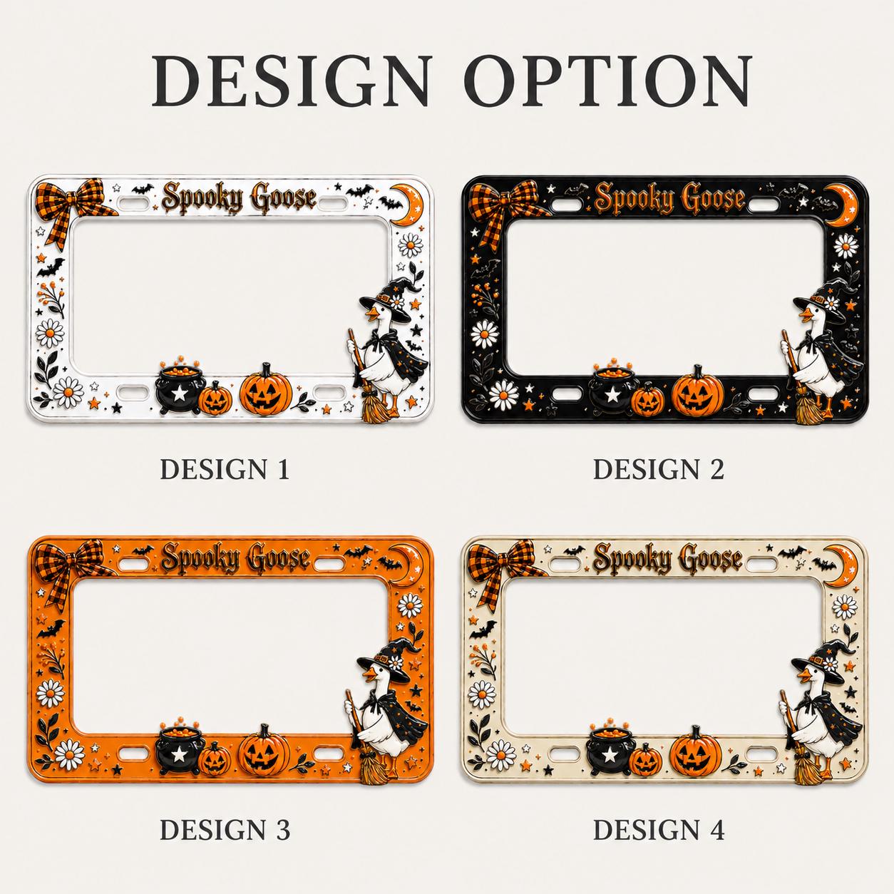 Car Tag Frame For Cute Halloween Car Accessory Gift With Pumpkin Cauldron Auto Decor And Spooky Goose Witch License Plate Frame - photo 4