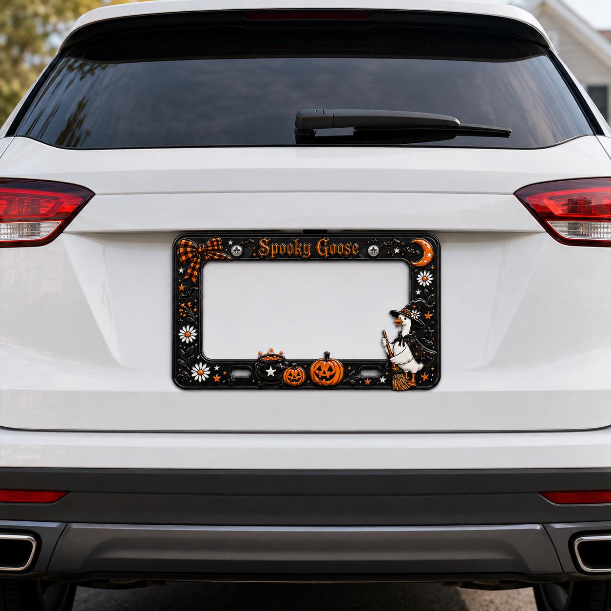 Car Tag Frame For Cute Halloween Car Accessory Gift With Pumpkin Cauldron Auto Decor And Spooky Goose Witch License Plate Frame - photo 5