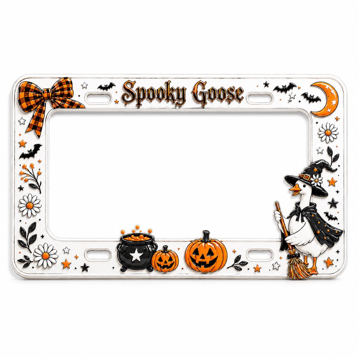 Car Tag Frame For Cute Halloween Car Accessory Gift With Pumpkin Cauldron Auto Decor And Spooky Goose Witch License Plate Frame - photo 6
