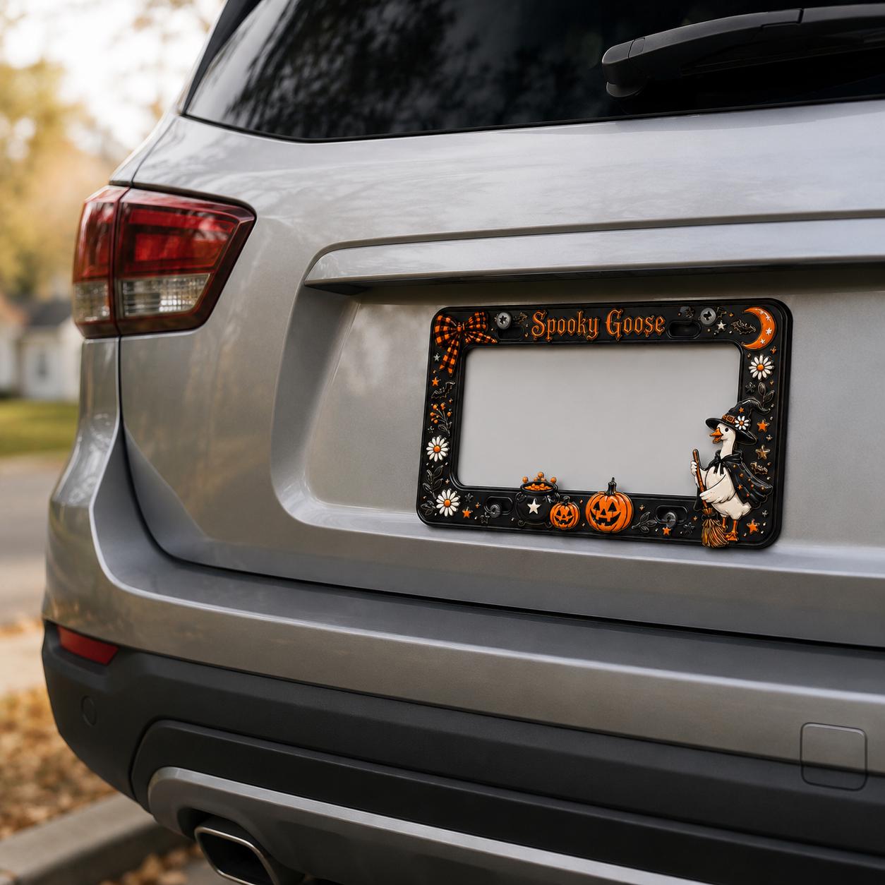 Car Tag Frame For Cute Halloween Car Accessory Gift With Pumpkin Cauldron Auto Decor And Spooky Goose Witch License Plate Frame - photo 7