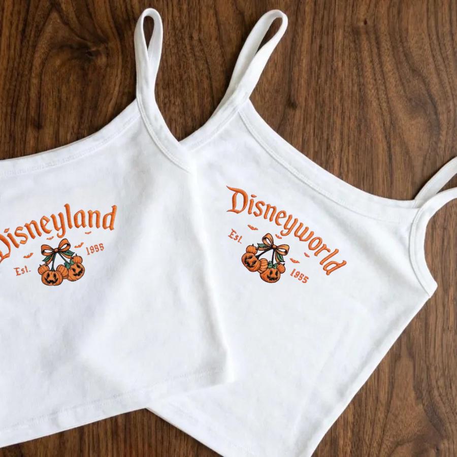 Embroidered Coquette Bow Mickey Minnie Pumpkin Tank Top and Baby Tee for Disney World Disneyland Fall Halloween