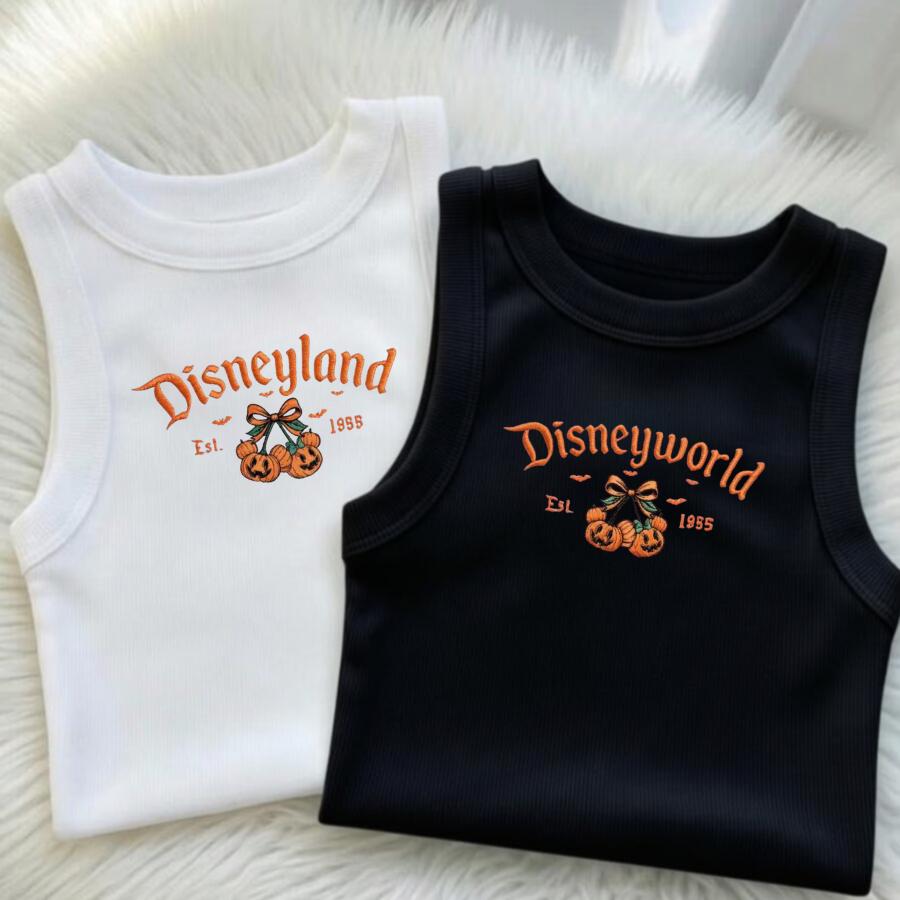 Embroidered Coquette Bow Mickey Minnie Pumpkin Tank Top and Baby Tee for Disney World Disneyland Fall Halloween - photo 2