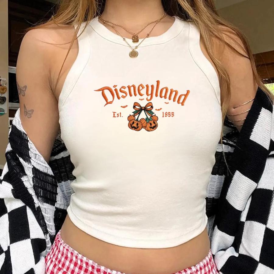 Embroidered Coquette Bow Mickey Minnie Pumpkin Tank Top and Baby Tee for Disney World Disneyland Fall Halloween - photo 3
