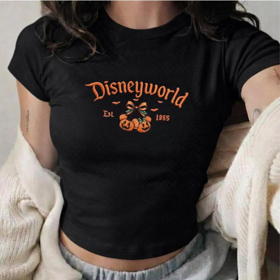 Embroidered Coquette Bow Mickey Minnie Pumpkin Tank Top and Baby Tee for Disney World Disneyland Fall Halloween - photo 7