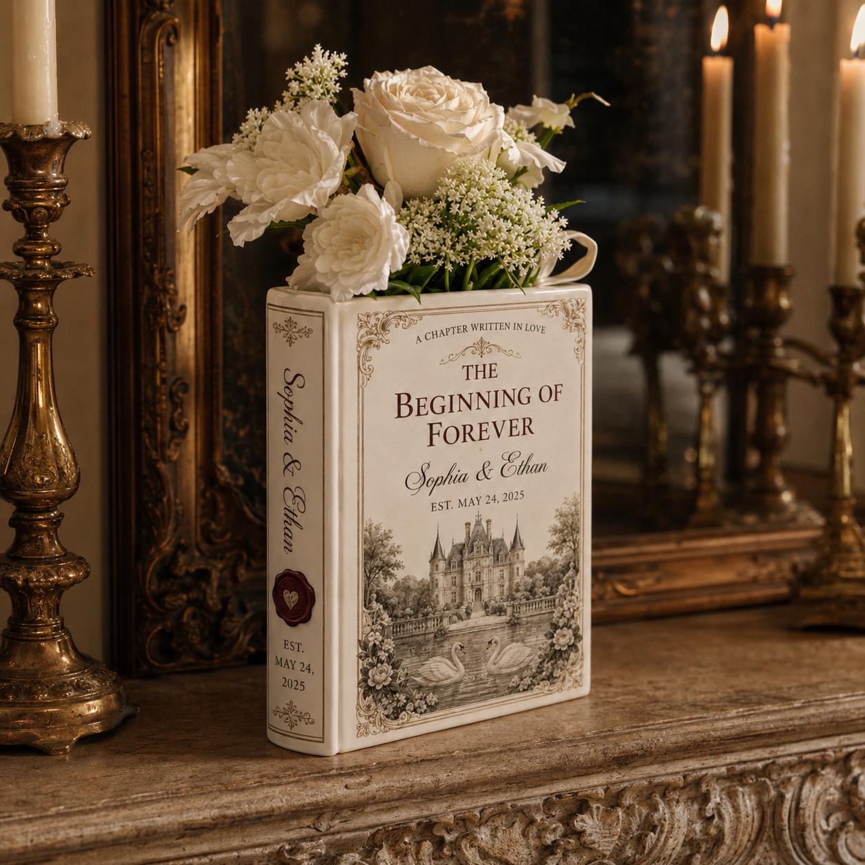 Personalized Ceramic Love Story Book Flower Vase – Romantic Anniversary Keepsake And Wedding Gift For Couple With Home Shelf Decor - photo 3