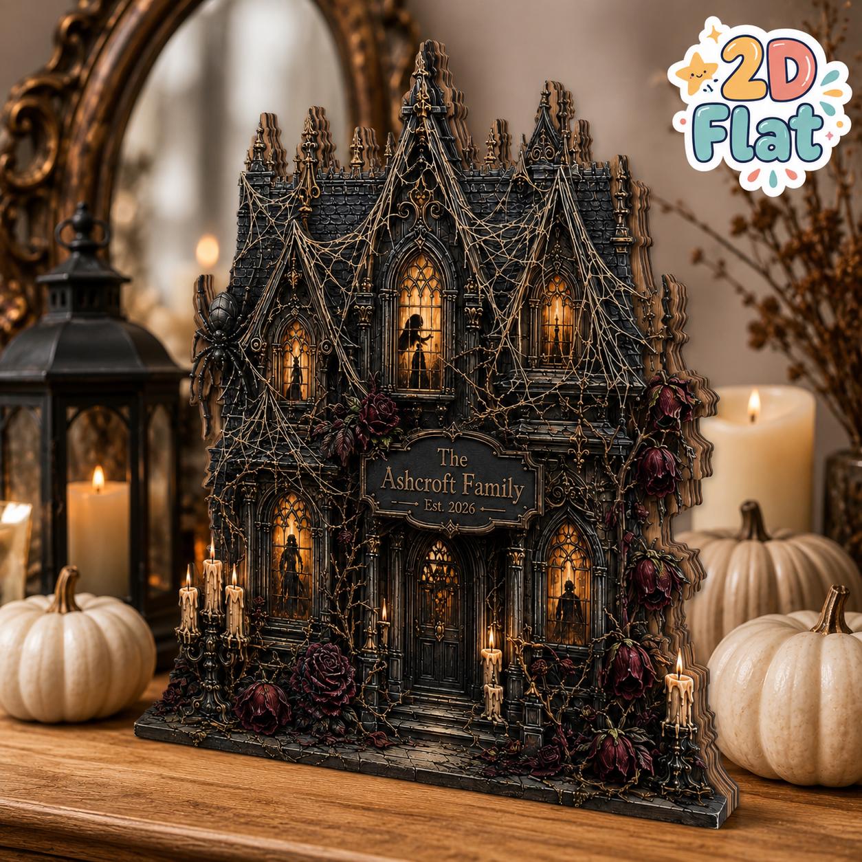 Custom Personalized Family Haunted House Wooden Block Sign – Gothic Shelf Sitter and Spooky Autumn Table Decoration for Halloween Decor - photo 2