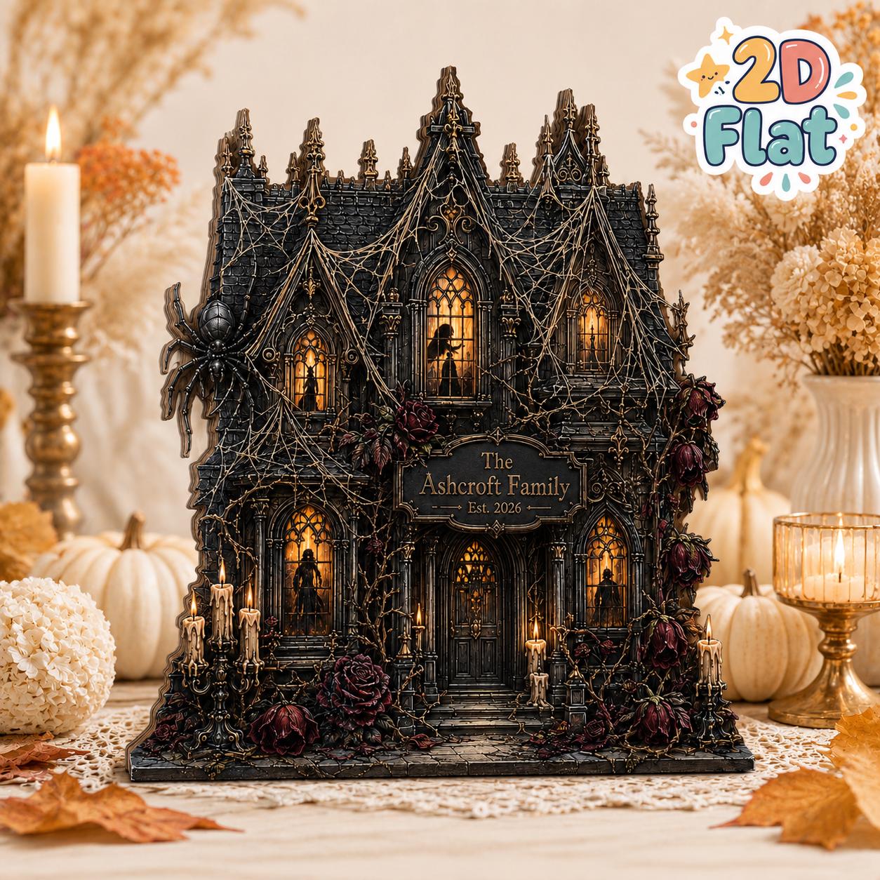 Custom Personalized Family Haunted House Wooden Block Sign – Gothic Shelf Sitter and Spooky Autumn Table Decoration for Halloween Decor - photo 3