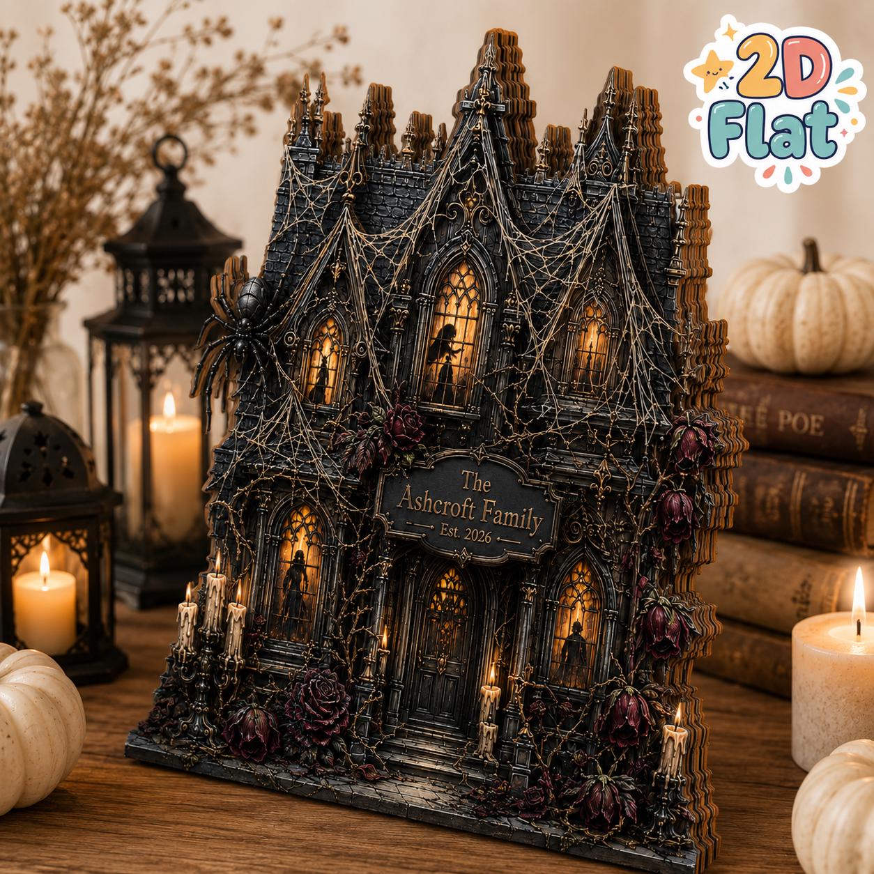 Custom Personalized Family Haunted House Wooden Block Sign – Gothic Shelf Sitter and Spooky Autumn Table Decoration for Halloween Decor - photo 4