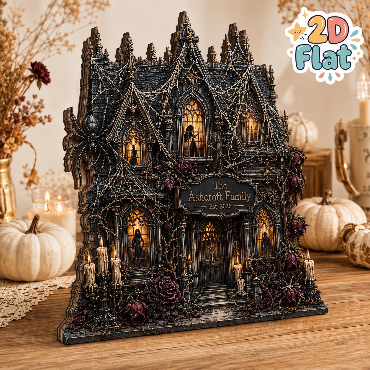 Custom Personalized Family Haunted House Wooden Block Sign – Gothic Shelf Sitter and Spooky Autumn Table Decoration for Halloween Decor - photo 5