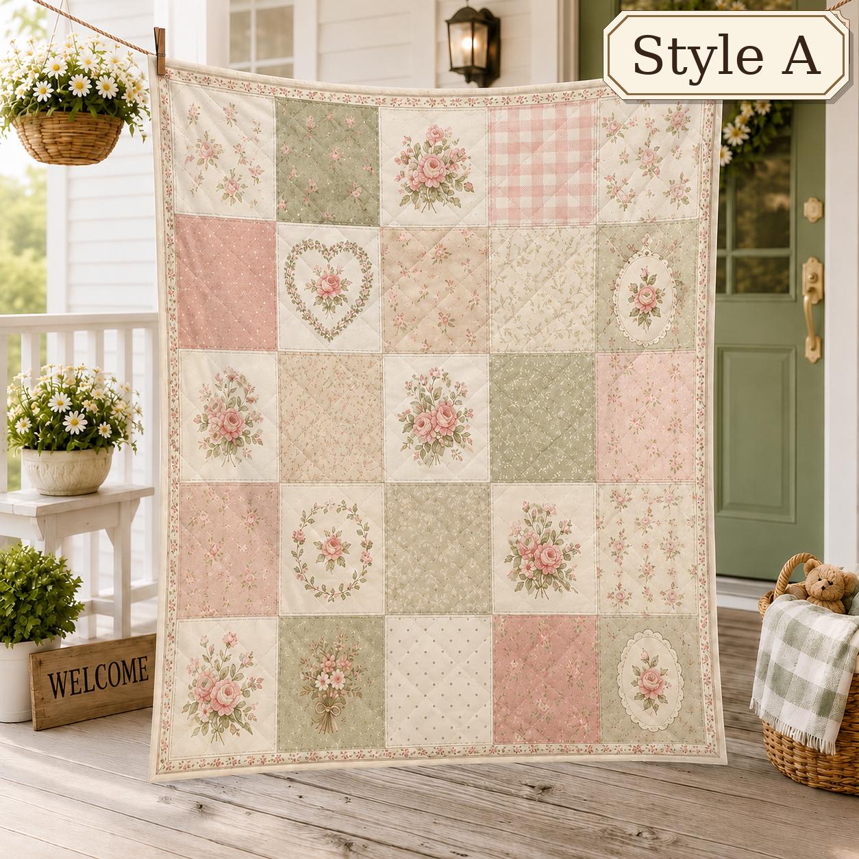 Vintage Floral Patchwork Quilt Blanket – Cottagecore Shabby Chic Throw and Cozy Farmhouse Bedding Soft Rustic Home Decor