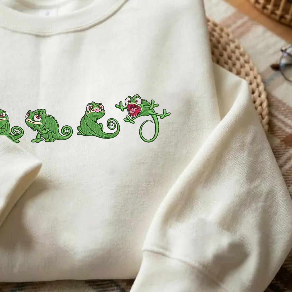Embroidered Tangled Pascal Shirt, Sweatshirt or Quarterzip Hoodie with Princess Rapunzel Disney Chameleon Y2K Style - photo 3