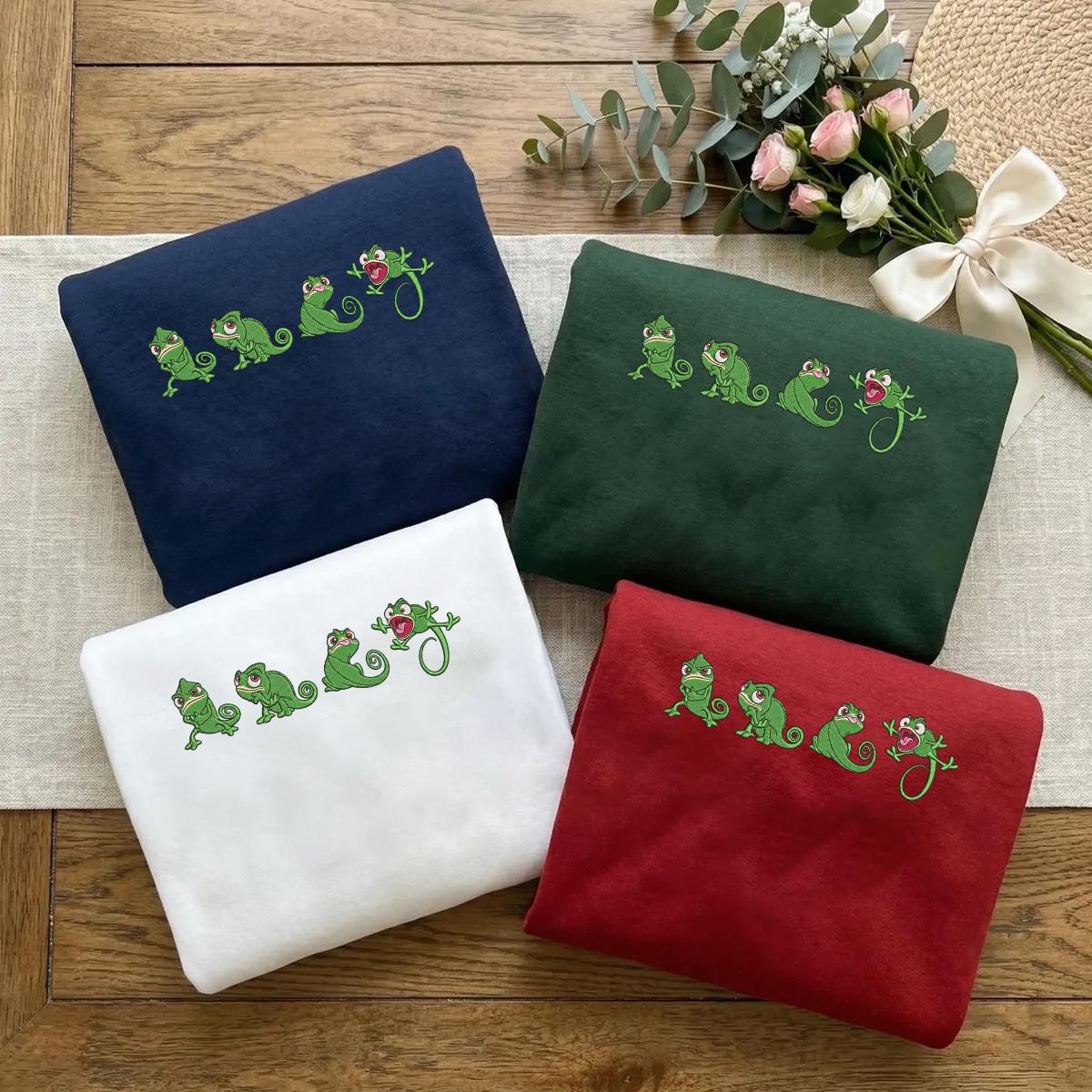 Embroidered Tangled Pascal Shirt, Sweatshirt or Quarterzip Hoodie with Princess Rapunzel Disney Chameleon Y2K Style - photo 4