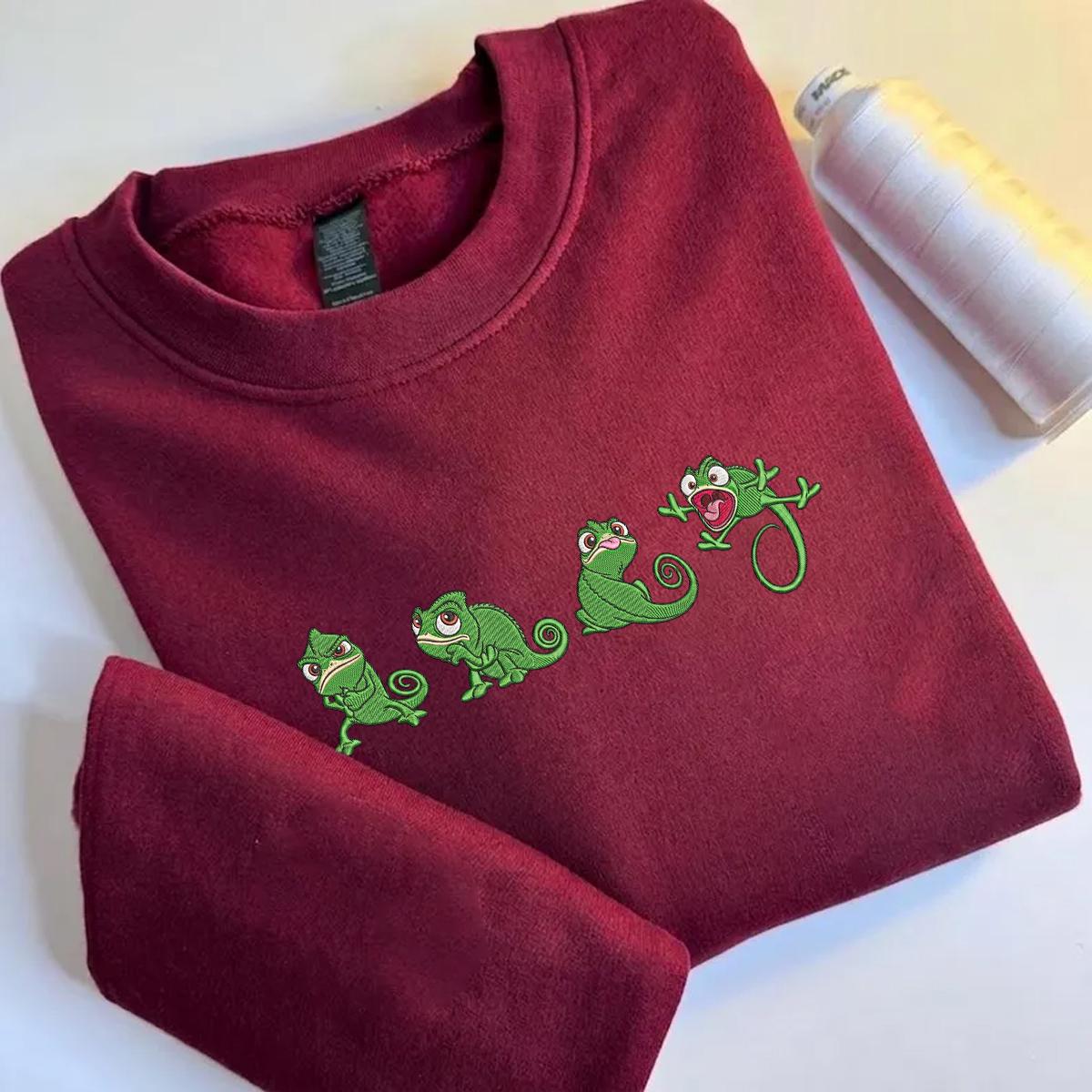 Embroidered Tangled Pascal Shirt, Sweatshirt or Quarterzip Hoodie with Princess Rapunzel Disney Chameleon Y2K Style - photo 6