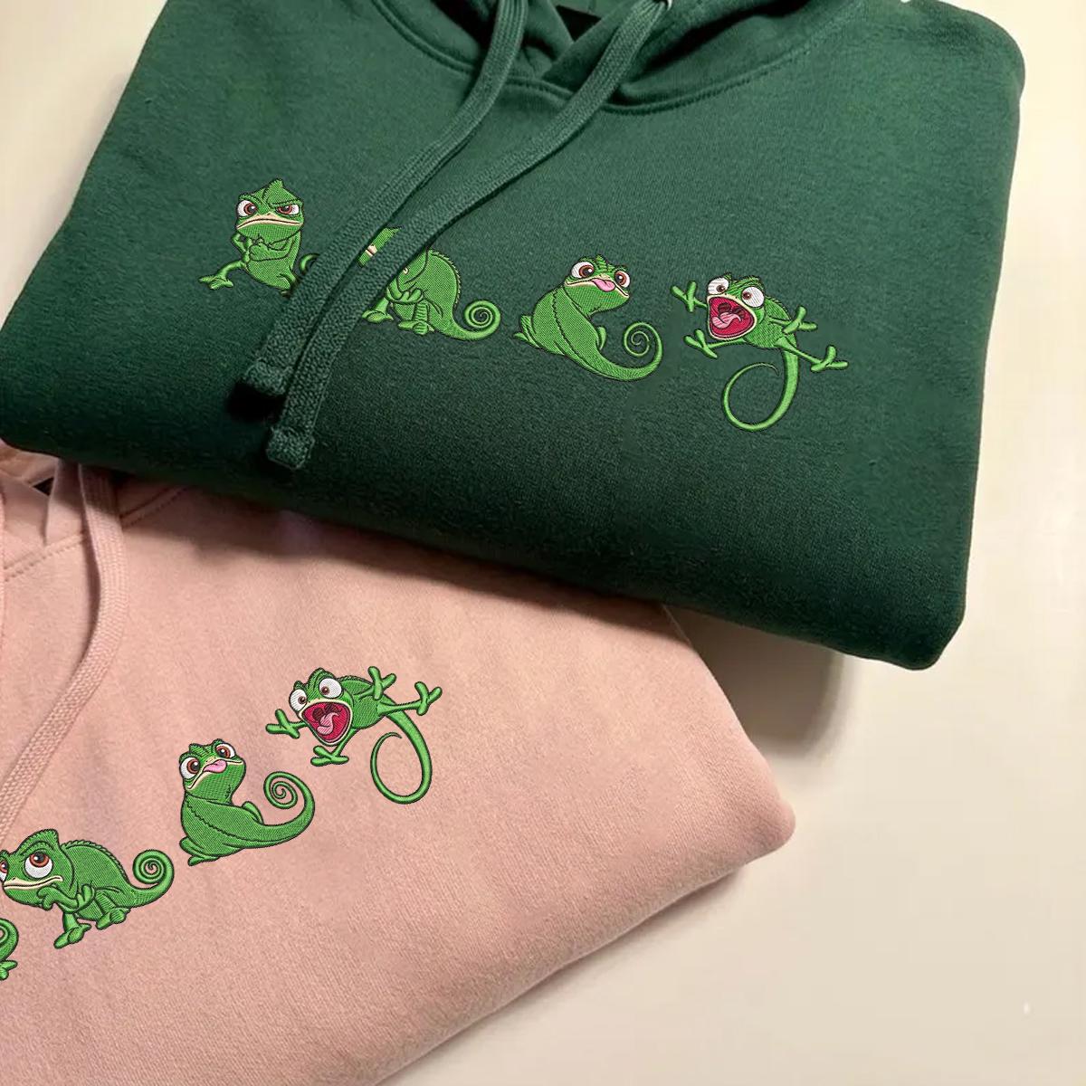 Embroidered Tangled Pascal Shirt, Sweatshirt or Quarterzip Hoodie with Princess Rapunzel Disney Chameleon Y2K Style - photo 7