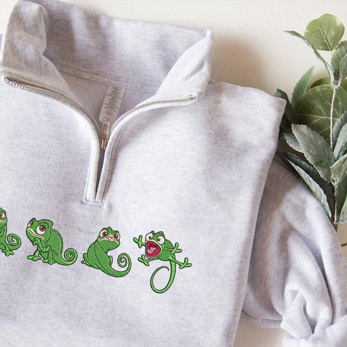Embroidered Tangled Pascal Shirt, Sweatshirt or Quarterzip Hoodie with Princess Rapunzel Disney Chameleon Y2K Style - photo 10